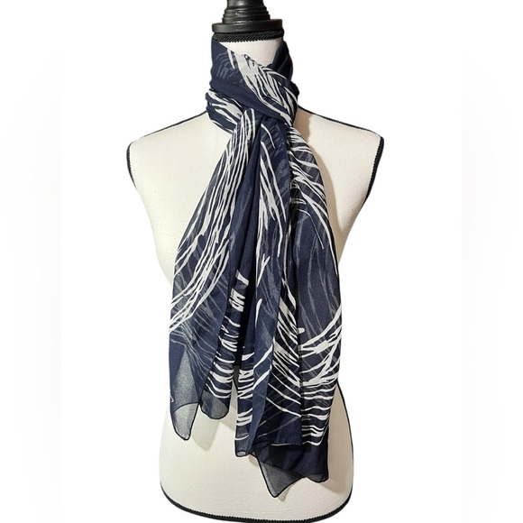 Accessories - Navy and White Patterned Scarf, approx. 17” x 68”